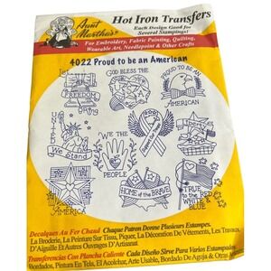 Aunt Martha's Iron Transfer Embroidery Patterns 4022 Patriotic USA Vintage Craft